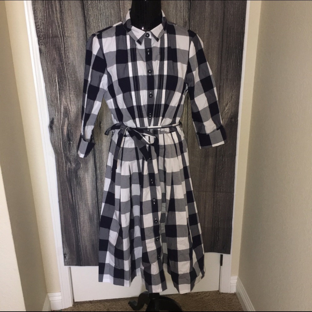 Boden Navy and White Gingham Midi Shirt Dress - Picture 2 of 5